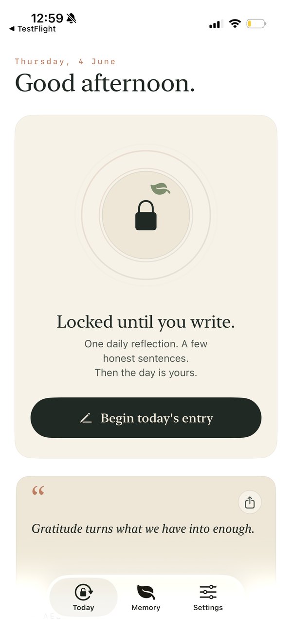 Gratitude Lock home screen on iPhone — apps locked until you write your daily gratitude entry